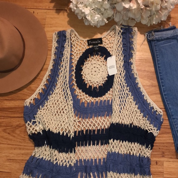 Frazzle blue crochet vest NWT - Picture 5 of 10